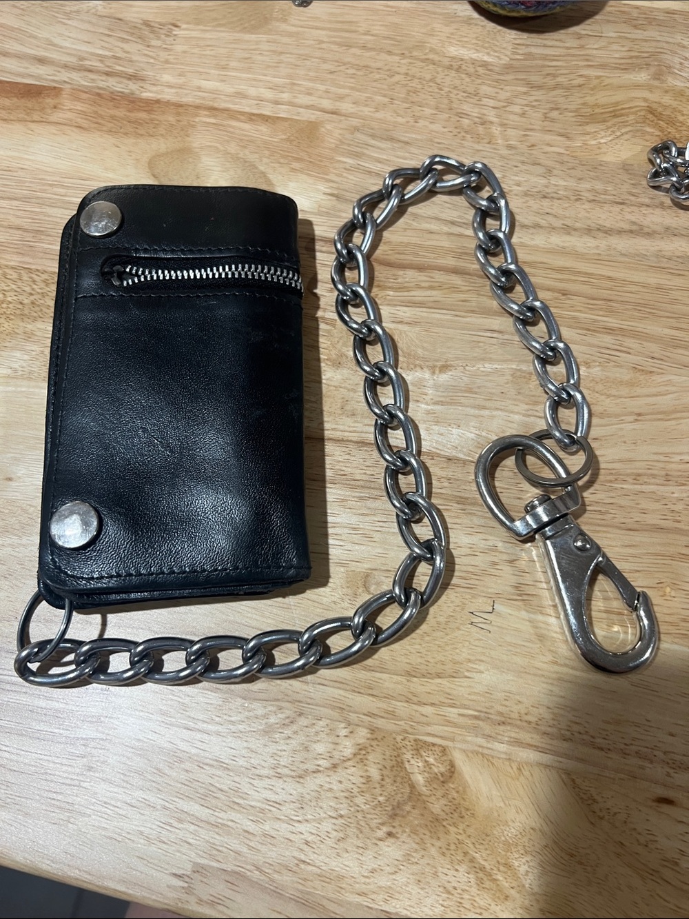 Men's Black thick Leather Wallet with Chain biker motorcycle z16